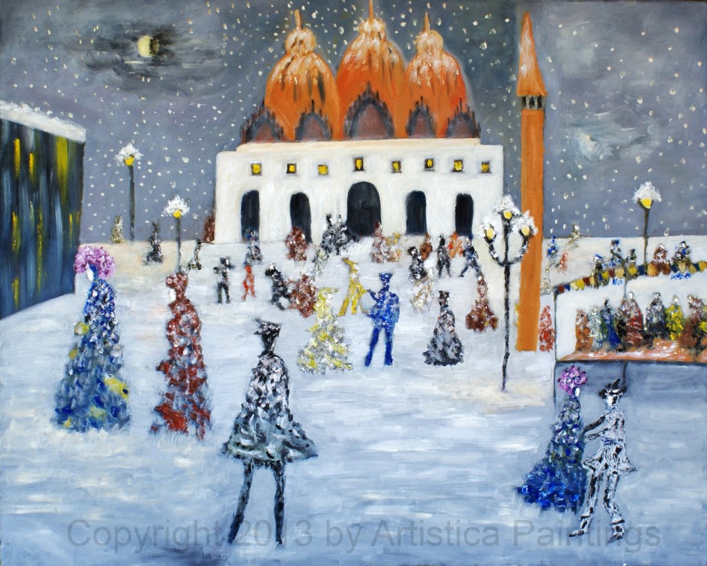 La Piazza San Marco di neve durante il Carnevale