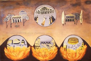 Nero set Rome on fire oil on canvas 100x150 cm